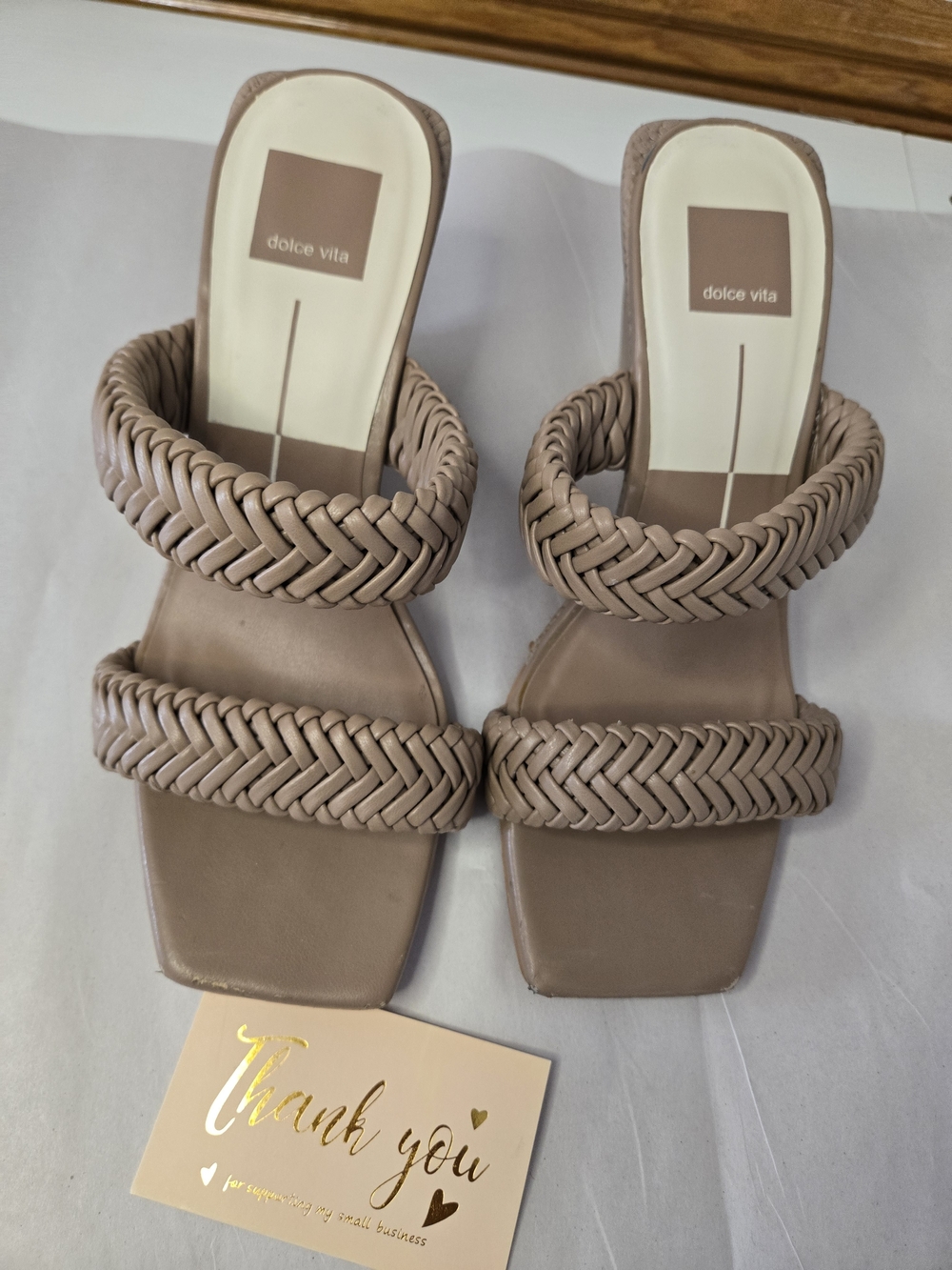 Dolce Vita Hardey Braided Heeled Mules Taupe Women’s Size 8